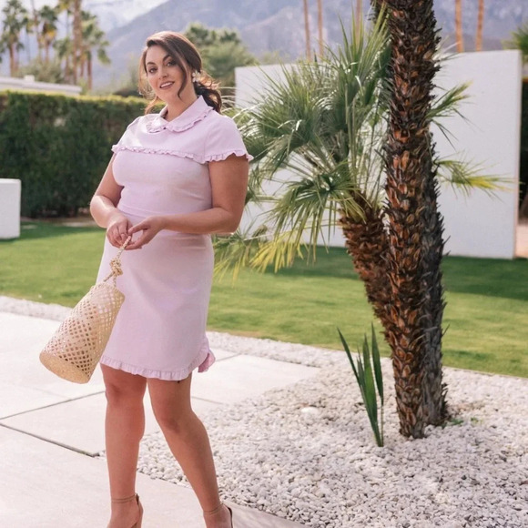 Gal Meets Glam Plus Size Emma Ruffle Trim Above Knee Dress White Size 20 NWT - Picture 12 of 12